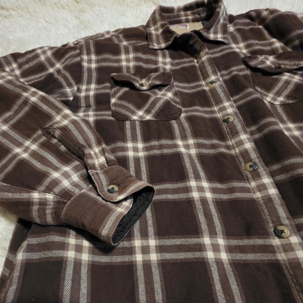 Wrangler Men’s Size XL Brown Checkered Shacket With Sherpa Lining EUC - Picture 4 of 8